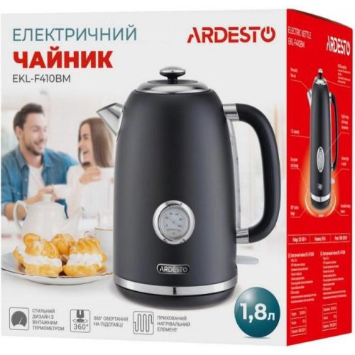 Електрочайник Ardesto Vintage Dream 1.8л, Strix, метал, чорний матовий