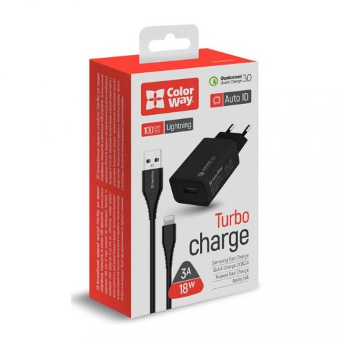 МЗП Colorway 1USB Quick Charge 3.0 (18W) + cable Lightning Black