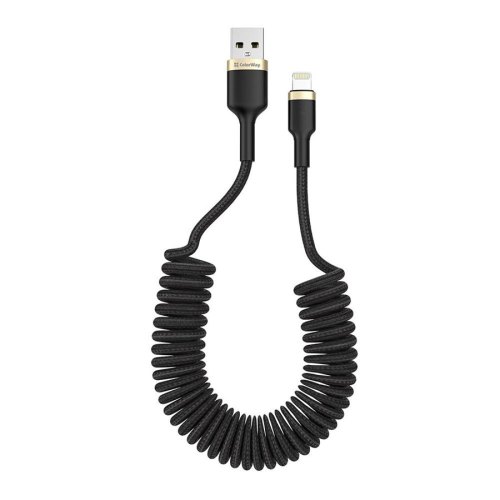 Кабель Colorway USB - Lightning (spiral) 2.4А 35-150см Black