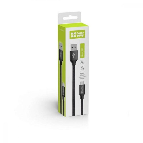 Кабель Colorway USB - MicroUSB 2.4А 25см Black