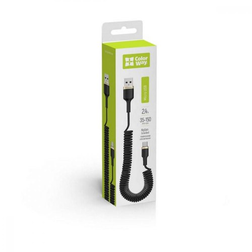 Кабель Colorway USB - MicroUSB (spiral) 2.4А 35-150см Black