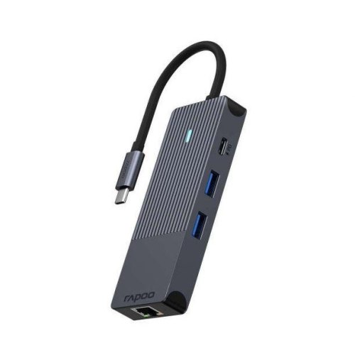USB-хаб RAPOO UCM-2004, 8 в 1, Type-C -> 2xUSB-A, USB-C, HDMI, RJ45, SD/MicroSD, PD, чорний