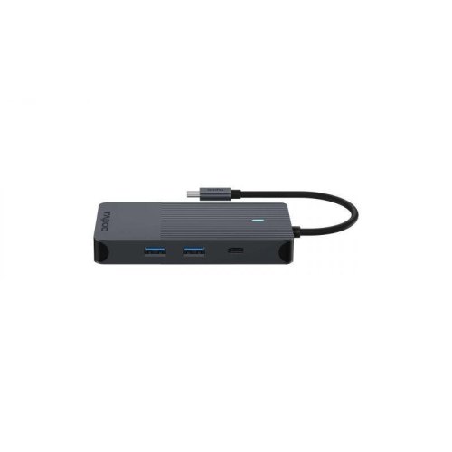 USB-хаб RAPOO UCM-2004, 8 в 1, Type-C -> 2xUSB-A, USB-C, HDMI, RJ45, SD/MicroSD, PD, чорний