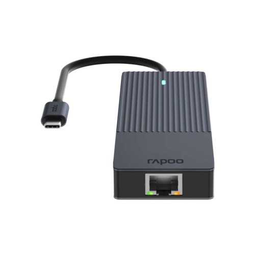 USB-C хаб RAPOO UCM-2002, 6 в 1, Type-C -> 2xUSB-A, USB-C, HDMI, RJ45, PD, чорний