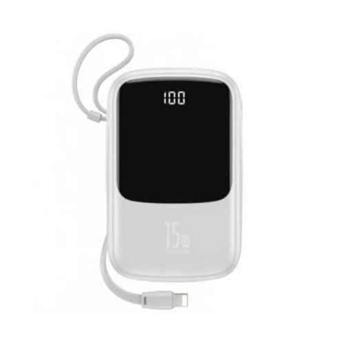 Зовнішній акумулятор Powerbank Baseus Qpow 2XUSB + TYPE C - WITH LIGHTNING CABLE 10000mAh, White
