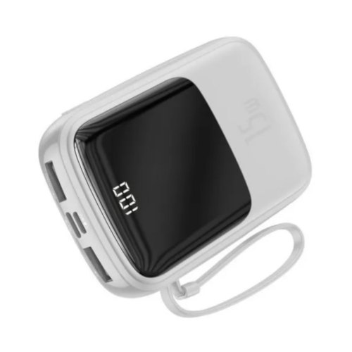 Зовнішній акумулятор Powerbank Baseus Qpow 2XUSB + TYPE C - WITH LIGHTNING CABLE 10000mAh, White