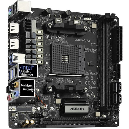 Материнcька плата ASRock A320M-ITX sAM4 A320 2xDDR4 2xHDMI Type-C SPDIF mITX
