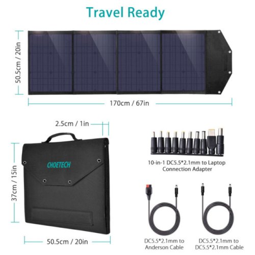 Сонячна панель для УМБ Choetech 100W (193x37см) 1x120W,1*USB QC3.0 18W,1*USB-C PD3.0 45W, 1xUSBA 12W (SC009)