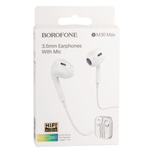 Гарнітура дротова BOROFONE BM30 Max Acoustic wire control earphones with mic White