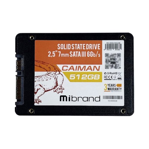 Накопичувач SSD 2.5 Mibrand, Caiman,512GB,NAND: 3D TLC (MI2.5SSD/CA512GB)