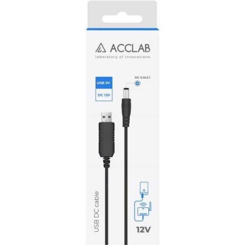 Кабель живлення ACCLAB USB to DC, 5,5х2,1 мм, 12V, 1A (чорний)