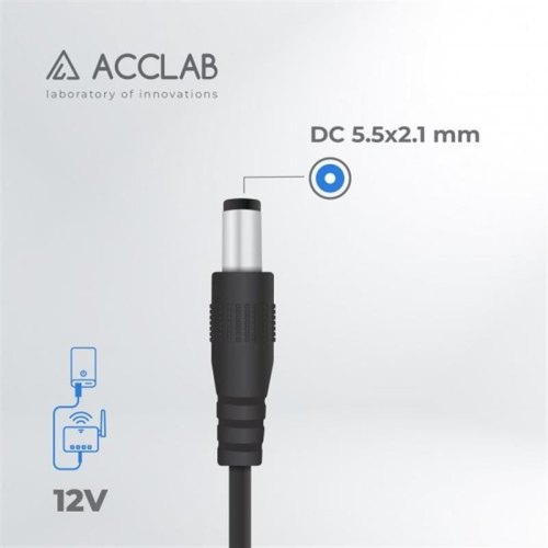 Кабель живлення ACCLAB USB to DC, 5,5х2,1 мм, 12V, 1A (чорний)