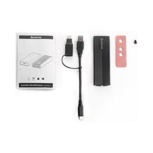 Корпус для M.2 NVME/SATA SSD CHIEFTEC CEB-M2C-TLE, aluminium,USB 3.2 Gen2 Type-C, Black, RETAIL
