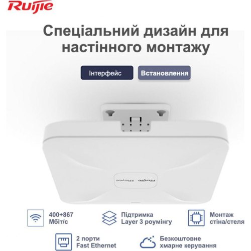 Точка доступу Ruijie Reyee (RG-RAP2200(F)) AC1300, 2xFE, MU-MIMO, PoE, Ruijie Cloud