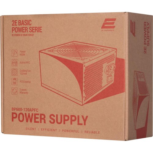 Блок живлення 2E BASIC POWER  (600W), 80%, 120mm, 1xMB 24pin(20+4), 1xCPU 8pin(4+4), 3xMolex, 4xSATA, 2xPCIe 8pin(6+2)