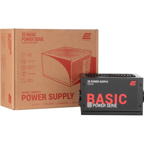 Блок живлення 2E BASIC POWER  (600W), 80%, 120mm, 1xMB 24pin(20+4), 1xCPU 8pin(4+4), 3xMolex, 4xSATA, 2xPCIe 8pin(6+2)