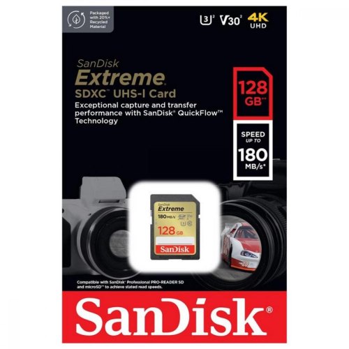 Карта пам'яті SanDisk SD  128GB C10 UHS-I U3 R180/W90MB/s Extreme V30