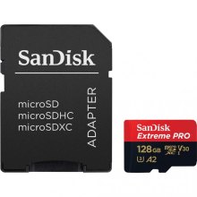 Карта пам'яті SanDisk microSD  128GB C10 UHS-I U3 R200/W90MB/s Extreme Pro V30 + SD