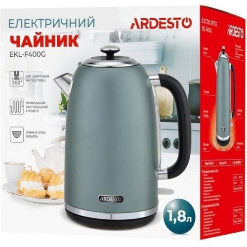 Електрочайник Ardesto Mint Harmony 1.8л, Strix, метал, м'ятний матовий