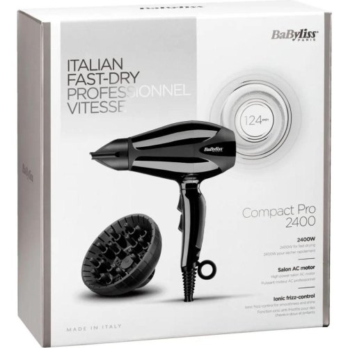 Фен Babyliss, 2400Вт, 3 режими, дифузор, іоніз-я, хол. обдув, чорний
