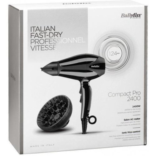 Фен Babyliss, 2400Вт, 3 режими, дифузор, іоніз-я, хол. обдув, чорний
