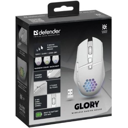 Мишка Defender Glory GM-514, ігрова, бездротова 3200dpi., 6кн., LED біла