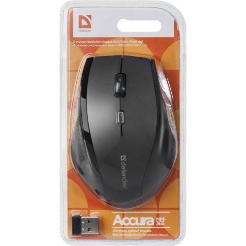 Мишка Defender Accura MM-365, бездротова, 6 кн. до 1600 dpi, чорна