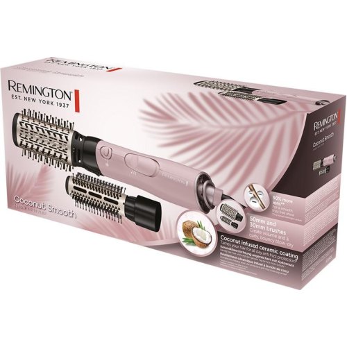 Фен-щітка Remington Coconut Smooth, 1000Вт, 2 режими, іонізація, хол. обдув, 2 насадки, чорно-рожевий