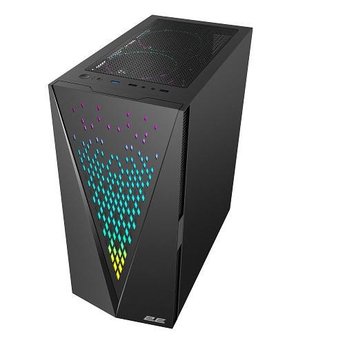 Корпус без БЖ, 2E GAMING GALAXY (G2055)MidT, 2xUSB2.0,1xUSB3.0, 3x120мм ARGB+стрічка, скло (бічна панель),без БЖ,чорний