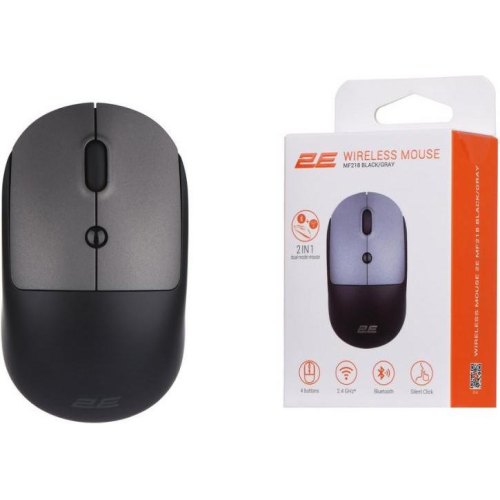Мишка бездротова, 2E MF218 Silent WL BT Black/Gray