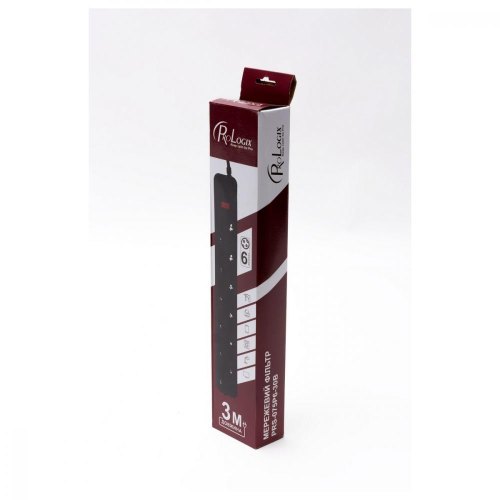 Мережевий фільтр, ProLogix (PRS-075P6-30B) 0.75 мм, 6 розеток, 3 м, чорний