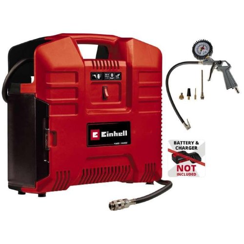Компресор автомобільний Einhell TE-AC 36/8 Li OF Set-Solo PXC акум, 36В, в формі валізи, безмасляний, 130 л/хв, пістолет і шланг в комплекті (без АКБ