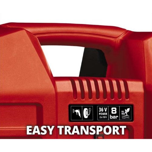 Компресор автомобільний Einhell TE-AC 36/8 Li OF Set-Solo PXC акум, 36В, в формі валізи, безмасляний, 130 л/хв, пістолет і шланг в комплекті (без АКБ