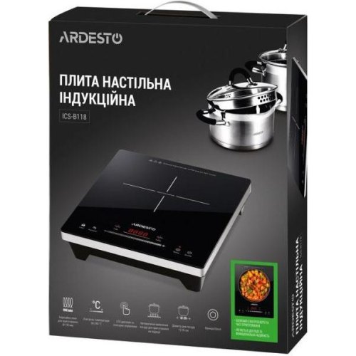 Плитка настільна Ardesto індукційна, комфорок - 1 на 1.8кВт, керування - сенсорне, таймер, boost, чорний