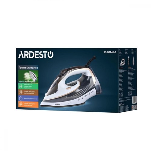 Праска Ardesto IR-B2245-E, 2400Вт, 400мл, паровий удар, електр. керування, керам. підошва, біло-сірий