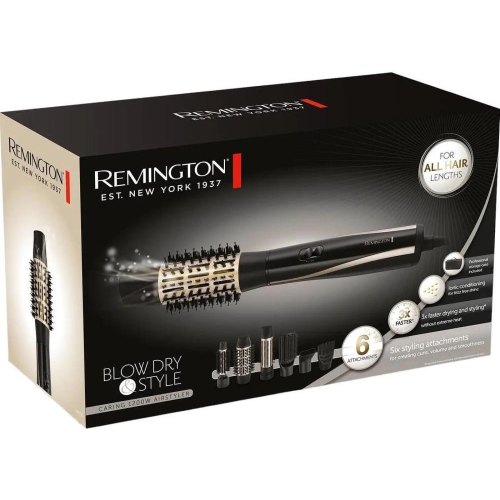 Фен-щітка Remington Blow Dry & Style Caring, 1200Вт, 2 режими, іоніз-я, хол. обдув, кейс для зберігання, кераміка, чорно-золотий