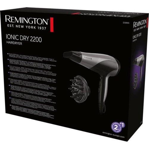 Фен Remington Ionic Dry, 2200Вт, 3 режими, дифузор,турмалинова іоніз-я, хол. обдув, сіро-чорний