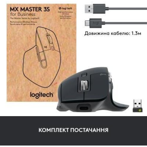 Мишка бездротова, Logitech MX Master 3S for Business Performance Wireless/Bluetooth Graphite (910-006582)