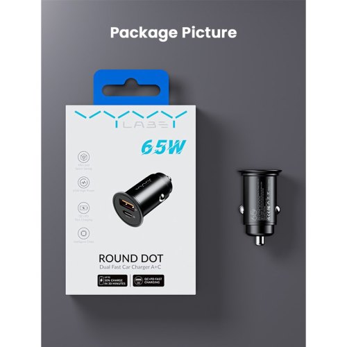 АЗП Vyvylabs Round Dot Dual Fast Charge Car Charger 65W A+C Black