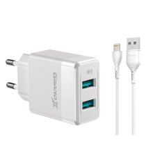 МЗП Grand-X  CH-50WL 2USB 5V 2,4A White з захистом від перегрузки + cable USB-Lightning (CH-50WL)
