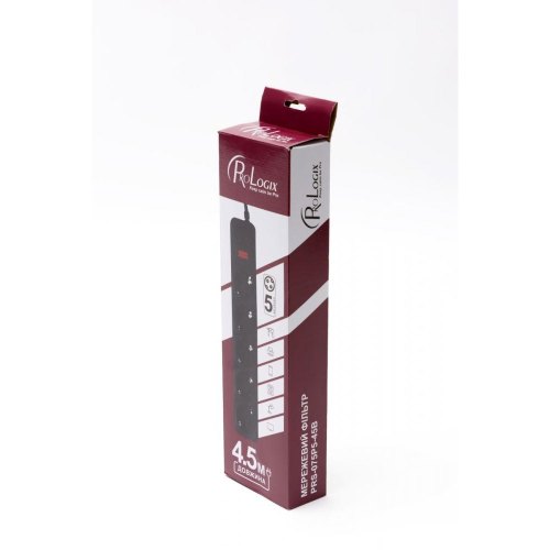 Мережевий фільтр, ProLogix (PRS-075P5-45B) 0.75 мм, 5 розеток, 4.5 м, чорний