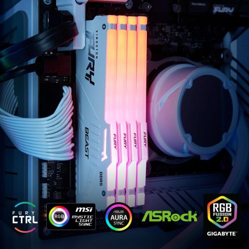 Пам'ять ПК Kingston DDR5 16GB 5200 FURY Beast White RGB XMP