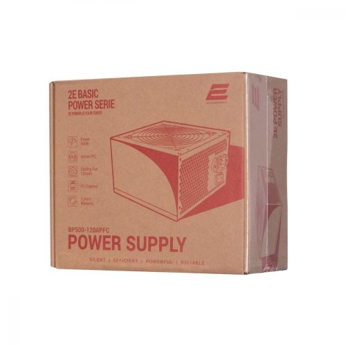 Блок живлення 2E Basic Power  (500W), 80%, 120mm, 1xMB 24pin(20+4), 1xCPU 8pin(4+4), 3xMolex, 4xSATA, 2xPCIe 8pin(6+2)