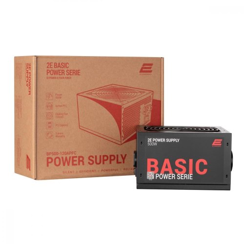 Блок живлення 2E Basic Power  (500W), 80%, 120mm, 1xMB 24pin(20+4), 1xCPU 8pin(4+4), 3xMolex, 4xSATA, 2xPCIe 8pin(6+2)
