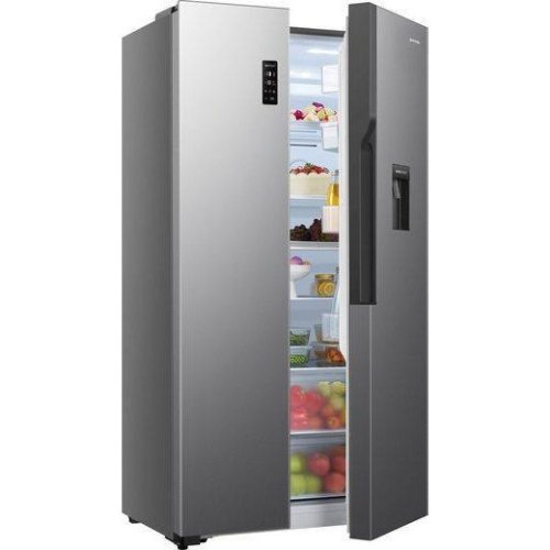 Холодильник SBS Gorenje, 179х65х91см, 2 двері, 334(174)л, А+, NF+, Зона св-ті, диспенсер, LED Диспл, Сірий