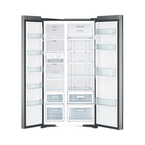 Холодильник Hitachi SBS, 180x92х72, холод.відд.-369л, мороз.відд.-226л, 2дв., А++, NF, чорний (скло)