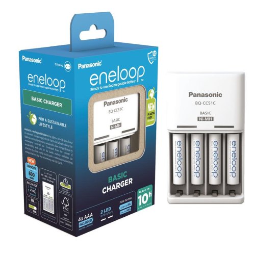Зарядний пристрій Basic Charger  + Акумулятор Eneloop NI-MH  AAA 800 мАг, 4 шт.