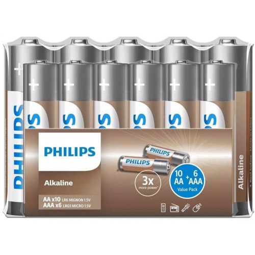 Батарейка Philips Entry Alkaline лужна AA+AAA плівка, 10+6 шт