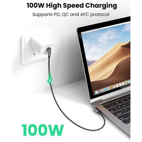 Кабель USB 2.0 Type-C M-M, 90°, 2 м, (20V/5A), (100W) Косм. Сірий US335 UGREEN