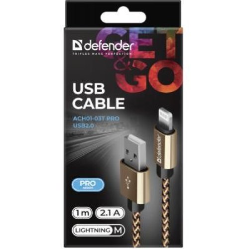 Кабель USB AM-Lightning M, 1.0 м, золотистий, 01-03T PRO Defender